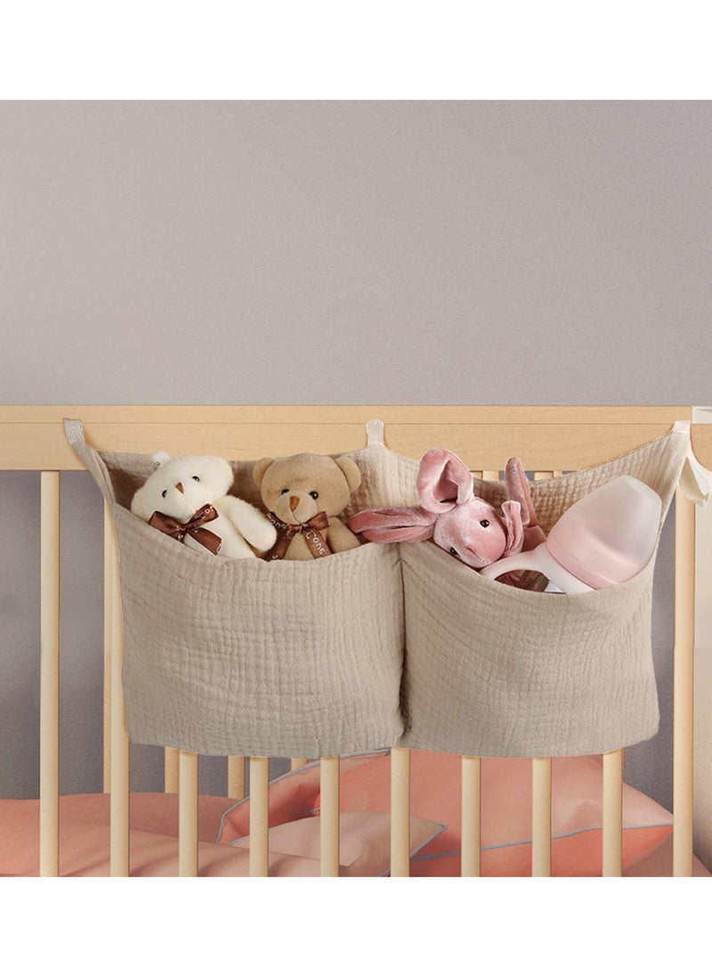 Excefore - Diaper Caddy and Organizer for Changing Table and Crib Multi-Functional Hanging Diaper Stacker Nursery Organizer for Cribs Diaper Holder Baby Crib Hanging Storage and Accessories(Khaki, 8"x15") - Image 1