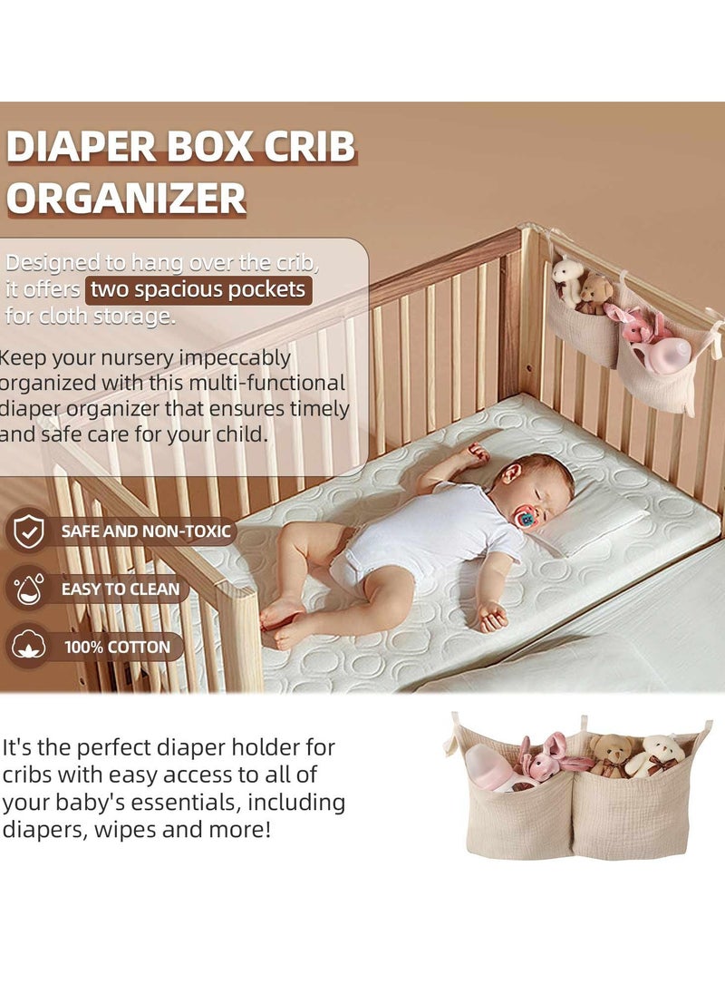 Excefore - Diaper Caddy and Organizer for Changing Table and Crib Multi-Functional Hanging Diaper Stacker Nursery Organizer for Cribs Diaper Holder Baby Crib Hanging Storage and Accessories(Khaki, 8"x15") - Image 1