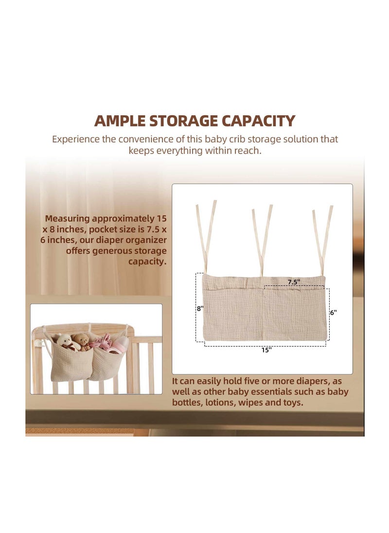 Excefore - Diaper Caddy and Organizer for Changing Table and Crib Multi-Functional Hanging Diaper Stacker Nursery Organizer for Cribs Diaper Holder Baby Crib Hanging Storage and Accessories(Khaki, 8"x15") - Image 1