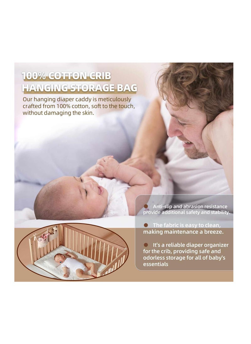 Excefore - Diaper Caddy and Organizer for Changing Table and Crib Multi-Functional Hanging Diaper Stacker Nursery Organizer for Cribs Diaper Holder Baby Crib Hanging Storage and Accessories(Khaki, 8"x15") - Image 1