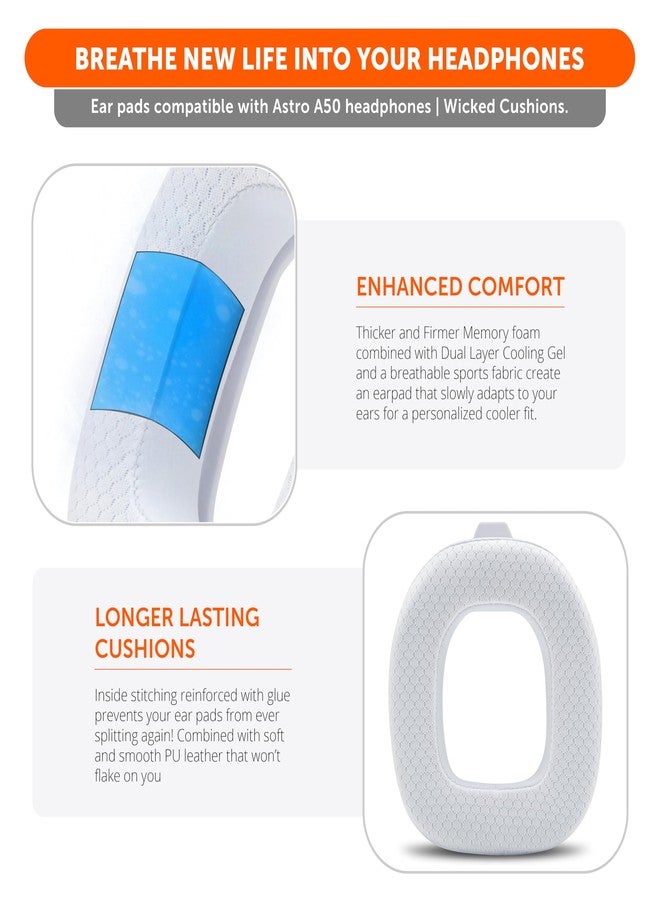 WC Mod Kit A50 Cooling Gel Pads + Replacement Headband for Astro A50 Gen 4, Gen 5 and A50X by Wicked Cushions | Greater Comfort, Cooling and Durability | White - Image 4