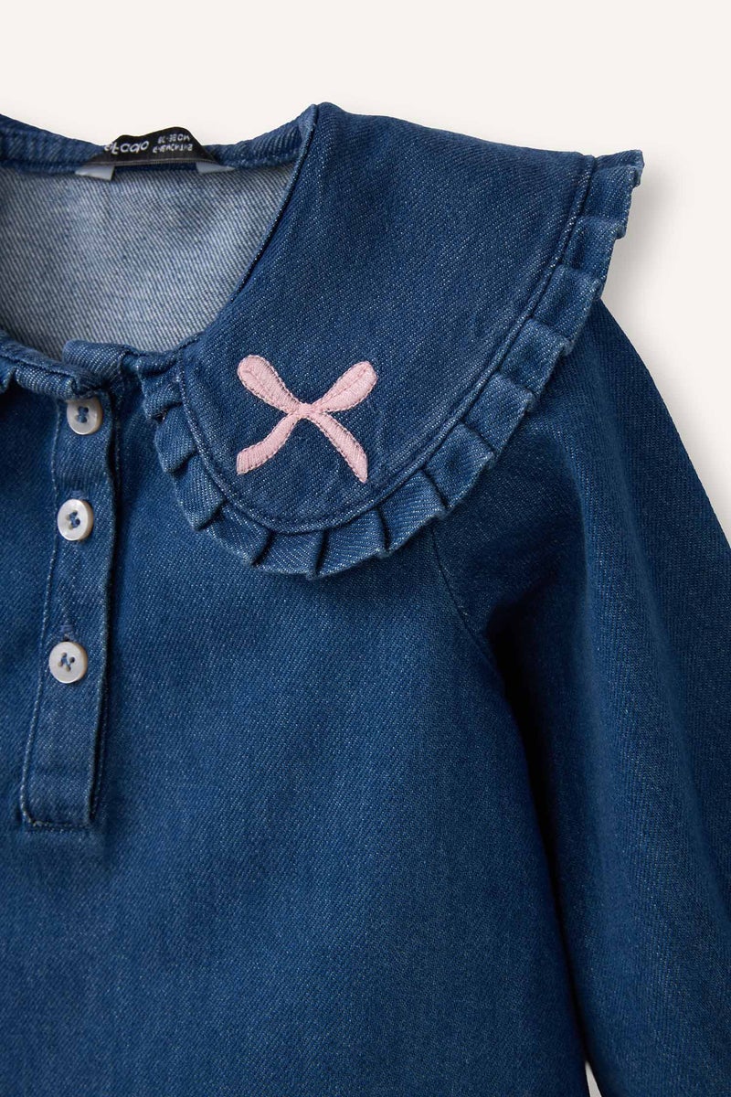 DeFacto Blue BabyGirl Baby Girl Long Sleeve Cotton Dress Casual - Image 2