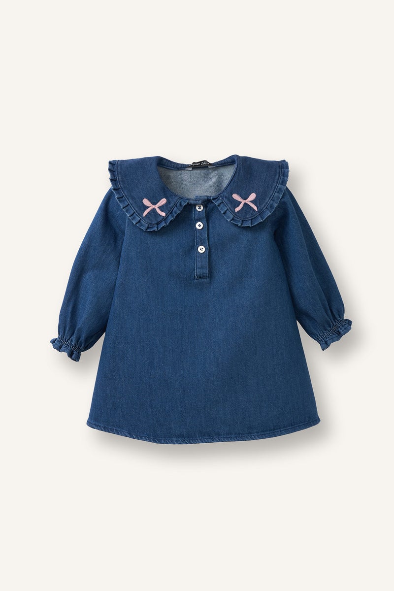 DeFacto Blue BabyGirl Baby Girl Long Sleeve Cotton Dress Casual - Image 1