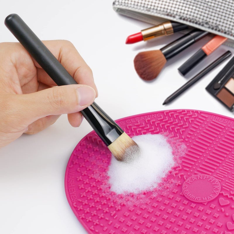 Ranphykx Makeup Brush Cleaner Mat Silicone Brush Cleaning Mat Big Size Make Up Brush Clean Pad with Suction Cup for Makeup Brush Cleaning (Hot Pink) - Image 4