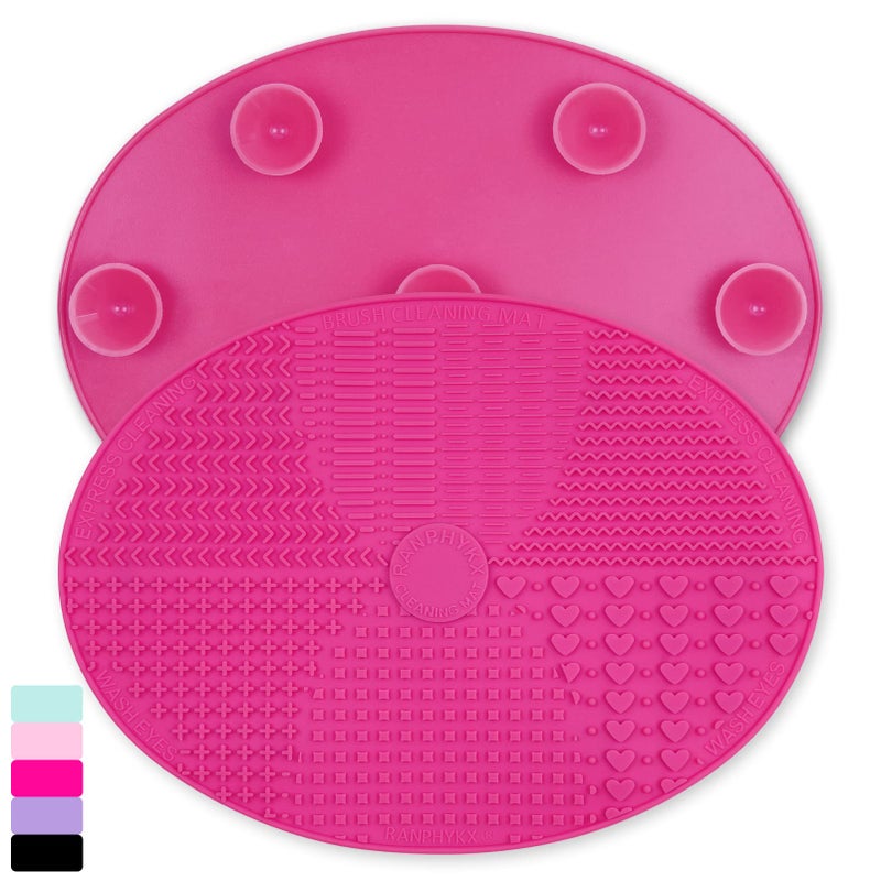 Ranphykx Makeup Brush Cleaner Mat Silicone Brush Cleaning Mat Big Size Make Up Brush Clean Pad with Suction Cup for Makeup Brush Cleaning (Hot Pink) - Image 1