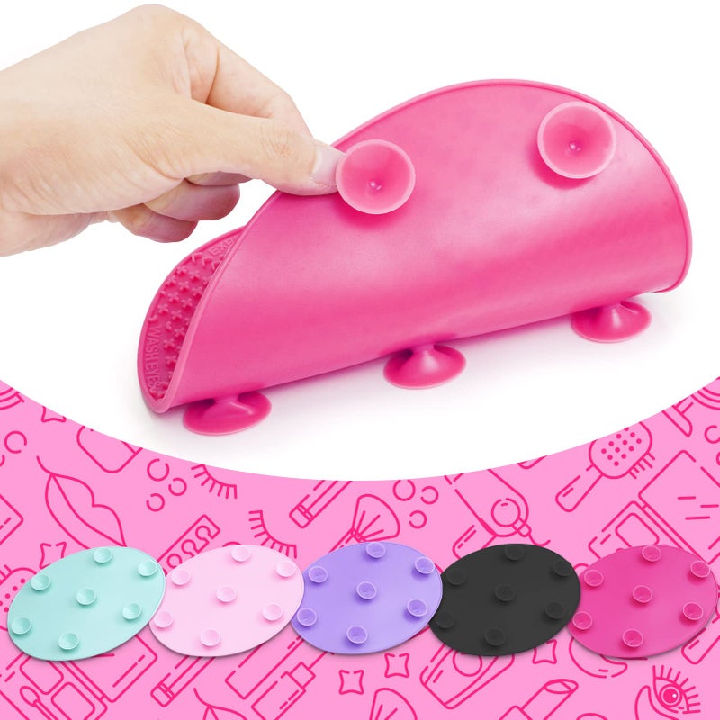 Ranphykx Makeup Brush Cleaner Mat Silicone Brush Cleaning Mat Big Size Make Up Brush Clean Pad with Suction Cup for Makeup Brush Cleaning (Hot Pink) - Image 3