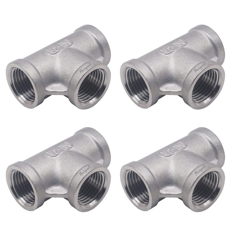 Horiznext npt 12 female thread stainless steel tee pipe fitting three way 34 inch ID connector metal cast t shaped adapter for water air furniture tank tube industrial 4pcs - Image 2