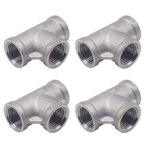 Horiznext npt 12 female thread stainless steel tee pipe fitting three way 34 inch ID connector metal cast t shaped adapter for water air furniture tank tube industrial 4pcs - Image 1