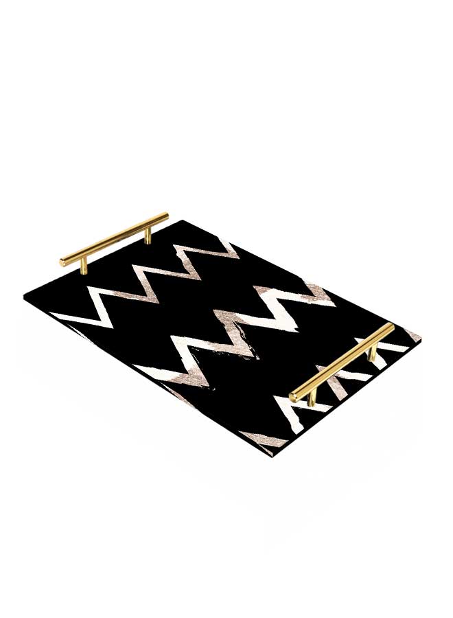 LOWHA Decorative Acrylic Serving Tray with Gold Color Metal Handles Wave Lines 24x34cm  - Image 1