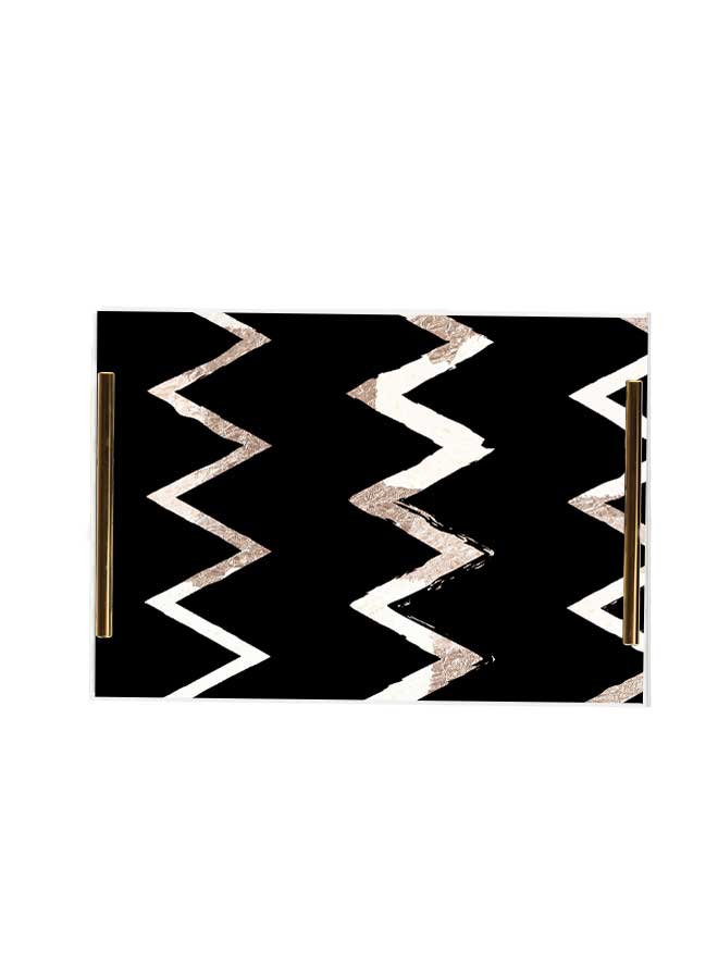 LOWHA Decorative Acrylic Serving Tray with Gold Color Metal Handles Wave Lines 24x34cm  - Image 2