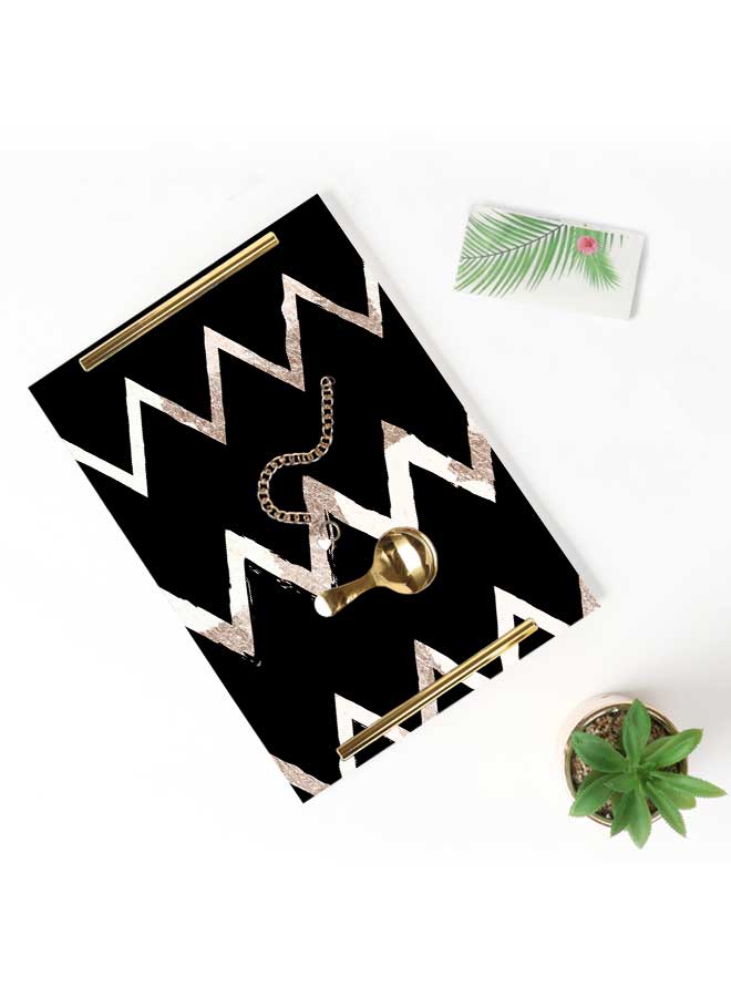 LOWHA Decorative Acrylic Serving Tray with Gold Color Metal Handles Wave Lines 24x34cm  - Image 3