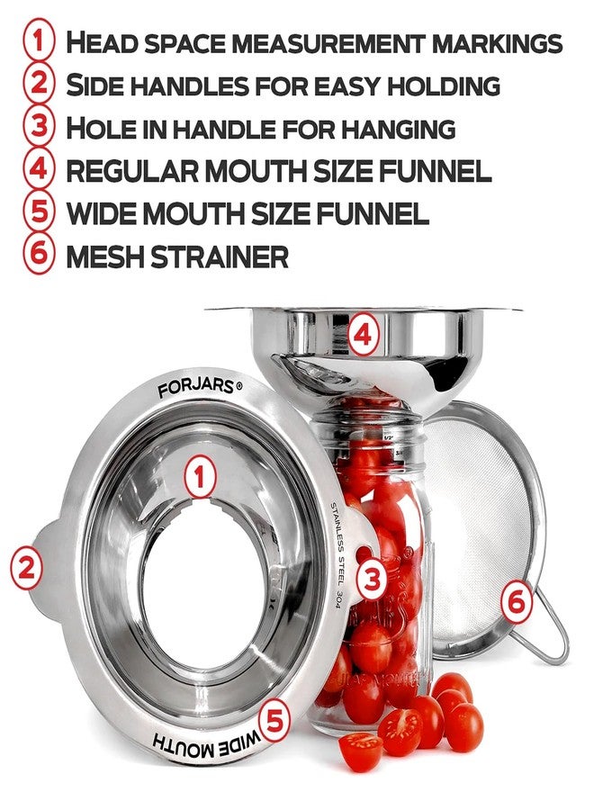 FORJARS Canning Funnel Set - with Strainer for Wide and Regular Mason Jars and Food Funnels for Transferring Oils - Durable, Small, Stainless Steel Kitchen Funnel Set - Canning Supplies Kit - Image 3