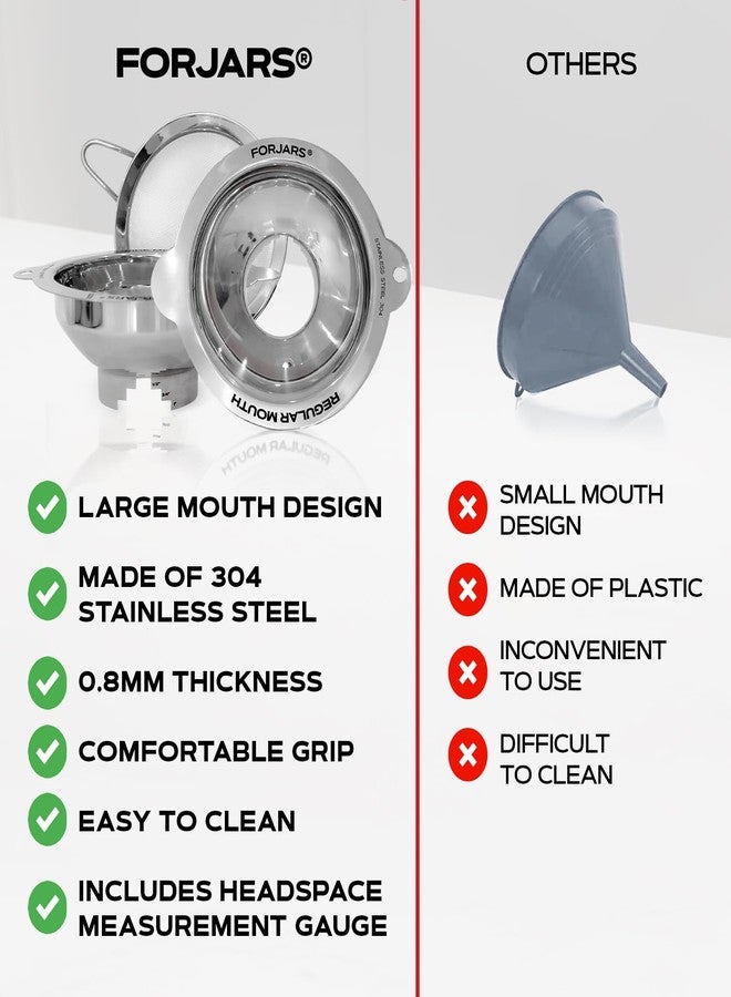 FORJARS Canning Funnel Set - with Strainer for Wide and Regular Mason Jars and Food Funnels for Transferring Oils - Durable, Small, Stainless Steel Kitchen Funnel Set - Canning Supplies Kit - Image 4