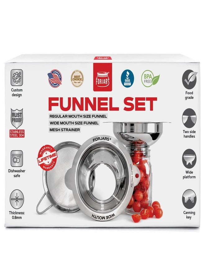 FORJARS Canning Funnel Set - with Strainer for Wide and Regular Mason Jars and Food Funnels for Transferring Oils - Durable, Small, Stainless Steel Kitchen Funnel Set - Canning Supplies Kit - Image 1
