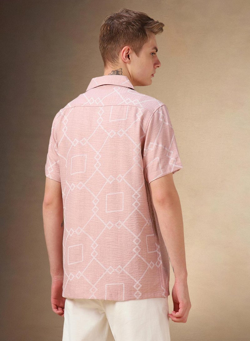 Dennis Lingo Men's Peach 100% Polyester Printed Relaxed Fit Shirt - Image 3