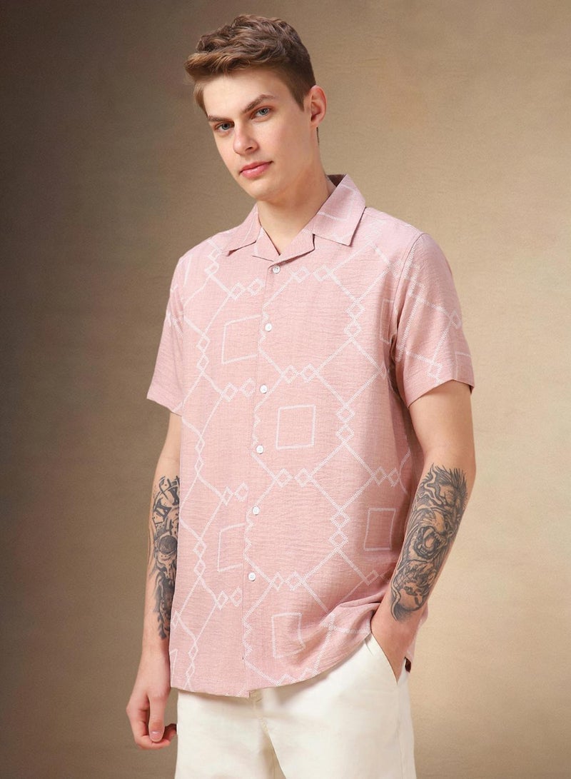 Dennis Lingo Men's Peach 100% Polyester Printed Relaxed Fit Shirt - Image 2