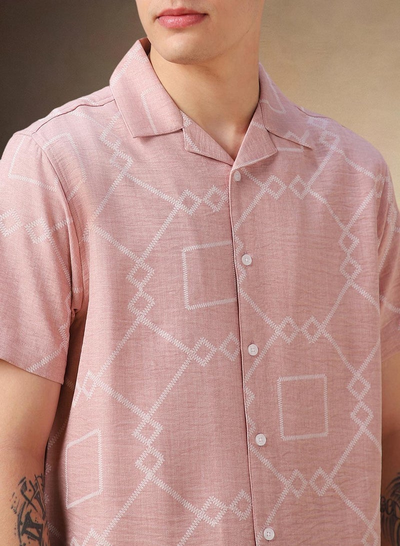 Dennis Lingo Men's Peach 100% Polyester Printed Relaxed Fit Shirt - Image 5
