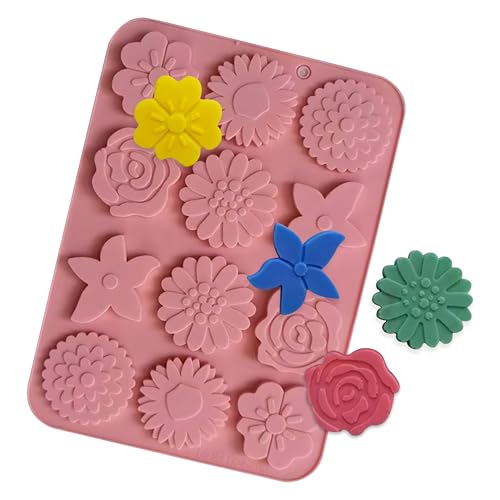 Moldberry Silicone 12 Cavity Flower Chocolate Molds Floral Sunflower Tulip Daisy Candy Baking Molds Cake Pop Mold Ice Cube Soap Jello Candle Mould For Pudding Desserts - Pack 1,15.4X13.9X1 Cm - Image 5
