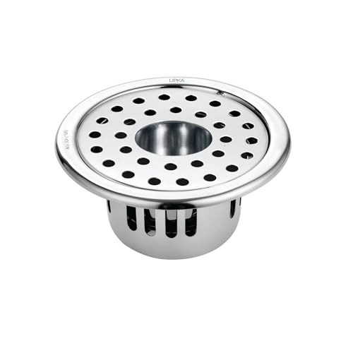 LIPKA Round Floor Drain |304-Grade Stainless Steel |5 Inches| with Cockroach Trap/Jali & Hinge| - Image 1