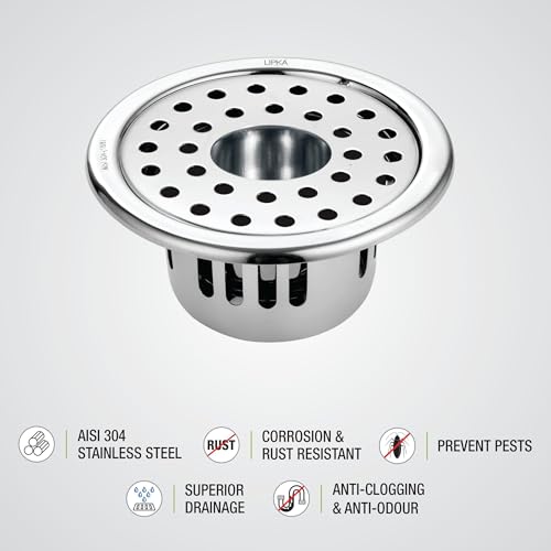 LIPKA Round Floor Drain |304-Grade Stainless Steel |5 Inches| with Cockroach Trap/Jali & Hinge| - Image 5