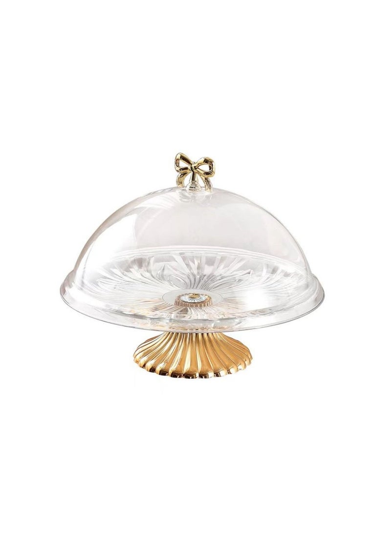 صحن كيك اكريليك شفاف بقاعدة مذهبة وغطاء - Image 2