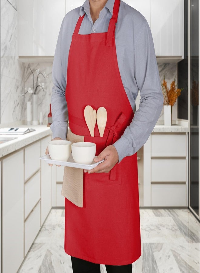Native Fab Cotton Kitchen Apron 2 Pack - Adjustable, Durable Apron with Pockets, Perfect for Cooking, Baking, Grilling, and Chefs - Red - Image 4