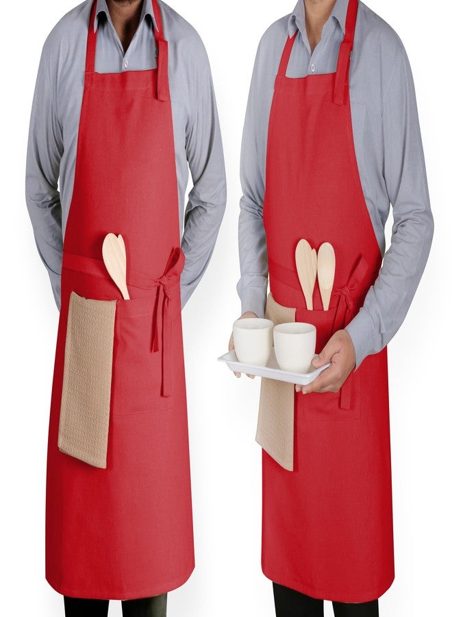 Native Fab Cotton Kitchen Apron 2 Pack - Adjustable, Durable Apron with Pockets, Perfect for Cooking, Baking, Grilling, and Chefs - Red - Image 1