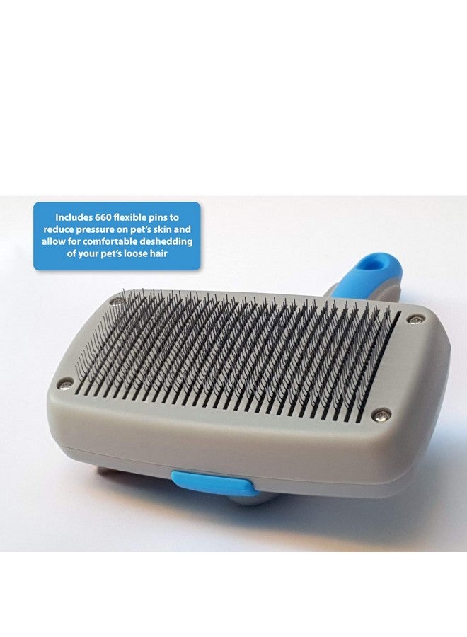 إيميلي بيتس فرشاة العناية بالكلاب، مشط ذاتي التنظيف، فرشاة ناعمة للكلاب والقطط، أداة فرشاة العناية بالحيوانات الأليفة تزيل بلطف الطبقة السفلية السائبة والشعر المتشابك - إبرة رفيعة (أزرق) - Image 2