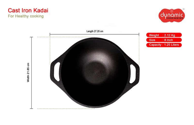 DYNAMIC COOKWARES Pre-Seasoned Even matt Finish Cast Iron Kadai | 8 Inch/21.85 cm | Naturally Nonstick kadhai, 100% Pure & Toxin-Free, No Chemical Coating Wok | Induction Compatible Kadaai - Image 3