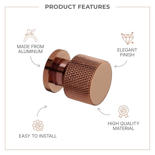 LAPO 10 Piece Knobs for Cabinets– Modern Aluminum Drawer Knob for Kitchen, Wardrobe, Cupboard, and Home Furniture (PVD Rose Gold Finish) - Image 3