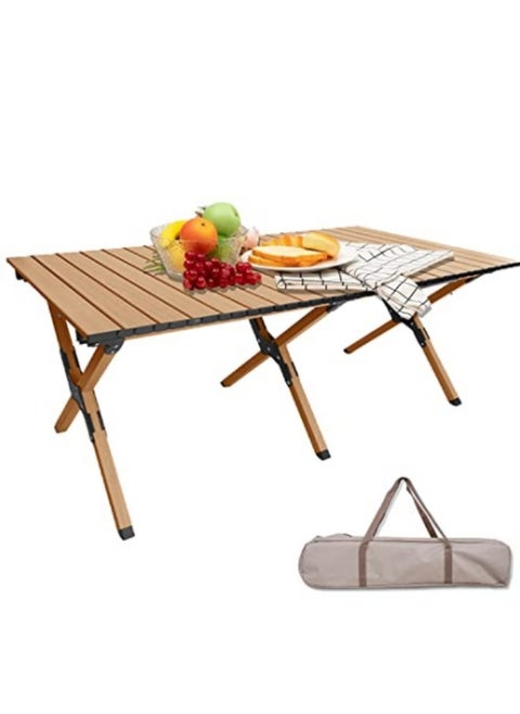 Portable Roll Up Picnic Table with Carry Bag,Folding Camping Tables,Aluminum Frame & Wooden Table,Beech Grain Texture 23*45 inch