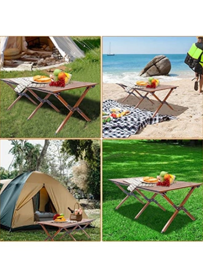 Portable Roll Up Picnic Table with Carry Bag,Folding Camping Tables,Aluminum Frame & Wooden Table,Beech Grain Texture 23*45 inch