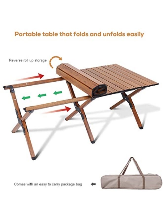 Portable Roll Up Picnic Table with Carry Bag,Folding Camping Tables,Aluminum Frame & Wooden Table,Beech Grain Texture 23*45 inch
