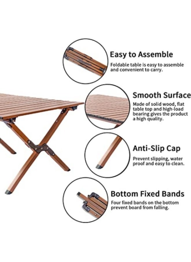 Portable Roll Up Picnic Table with Carry Bag,Folding Camping Tables,Aluminum Frame & Wooden Table,Beech Grain Texture 23*45 inch