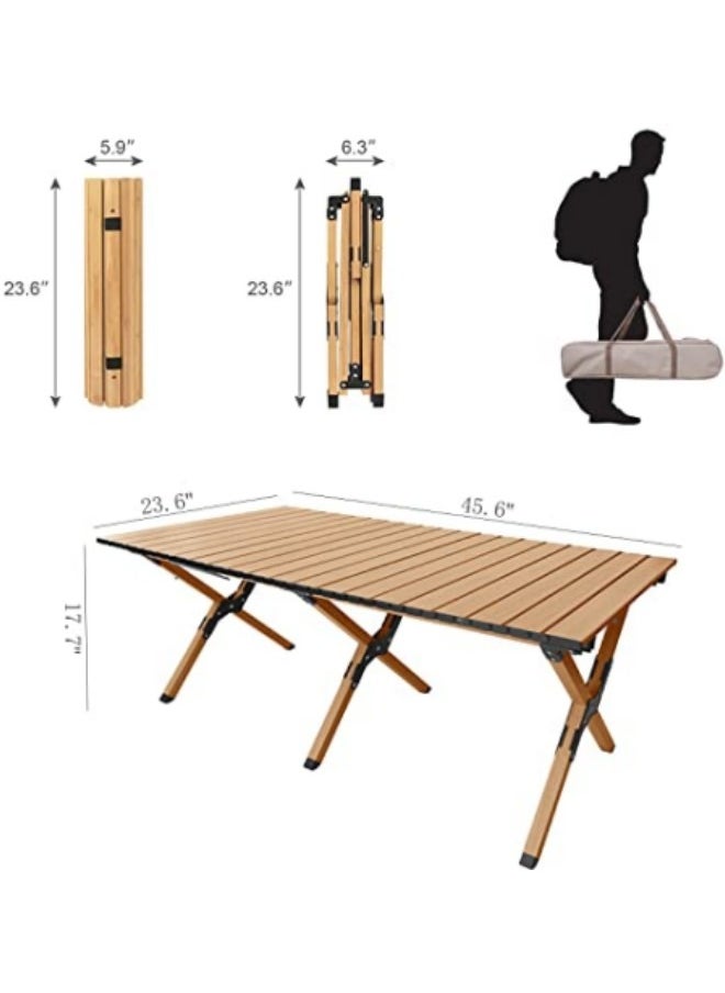 Portable Roll Up Picnic Table with Carry Bag,Folding Camping Tables,Aluminum Frame & Wooden Table,Beech Grain Texture 23*45 inch