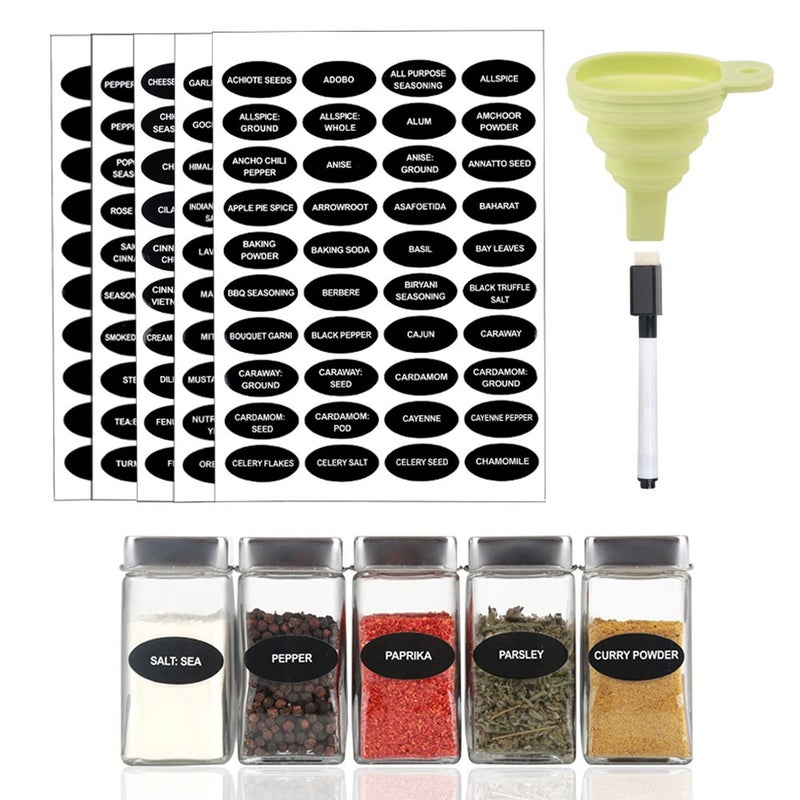 Hanindy 200 Printed Spice Labels Includes Waterproof 160 Spice Jar Label Stickers 40 Blank Writeon Labels 1 Chalk Marker Pen 1 Silicone Collapsible Funnel to Pour Spices Into Jar by Hanindy 