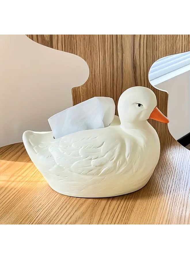 صندوق مناديل من الراتنج على شكل بطة أبيض مع منقار برتقالي ديكور منزلي مصنوع يدويًا - Image 4