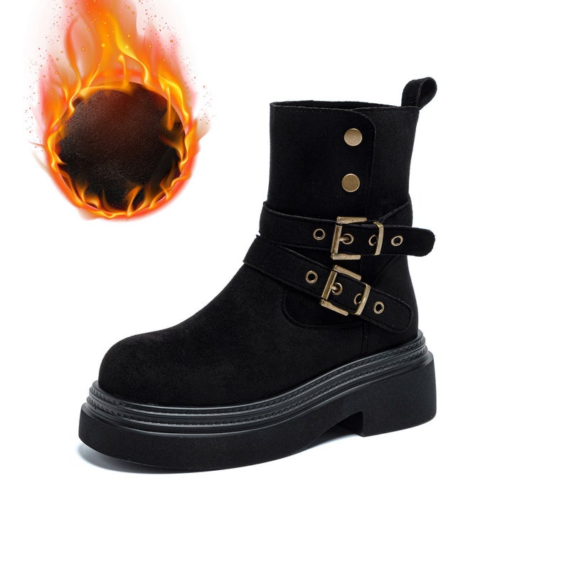 Thick-Soled Martin Boots for Women, 2026 New Autumn Women''s Shoes, Casual Fashion Mid-Calf Boots, Height-Increasing Short Boots for Petite Women - Image 1