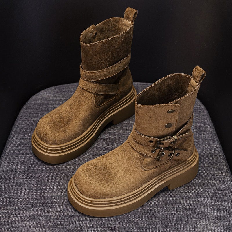 Thick-Soled Martin Boots for Women, 2026 New Autumn Women''s Shoes, Casual Fashion Mid-Calf Boots, Height-Increasing Short Boots for Petite Women - Image 3