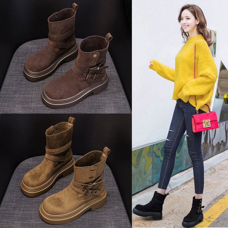 Thick-Soled Martin Boots for Women, 2026 New Autumn Women''s Shoes, Casual Fashion Mid-Calf Boots, Height-Increasing Short Boots for Petite Women - Image 2