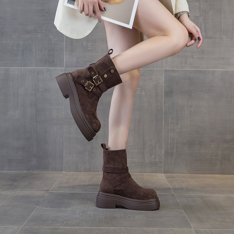 Thick-Soled Martin Boots for Women, 2026 New Autumn Women''s Shoes, Casual Fashion Mid-Calf Boots, Height-Increasing Short Boots for Petite Women - Image 5