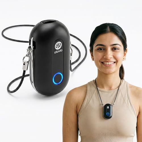 Atovio Wearable & Portable Filterless Air Purifier | TESTED AT IIT KANPUR, MADE IN INDIA | 99.9% Pollutant Removal | Fights Against Dust & Smoke Allergy | 55Hr Battery (Moonlight Black) - Image 1
