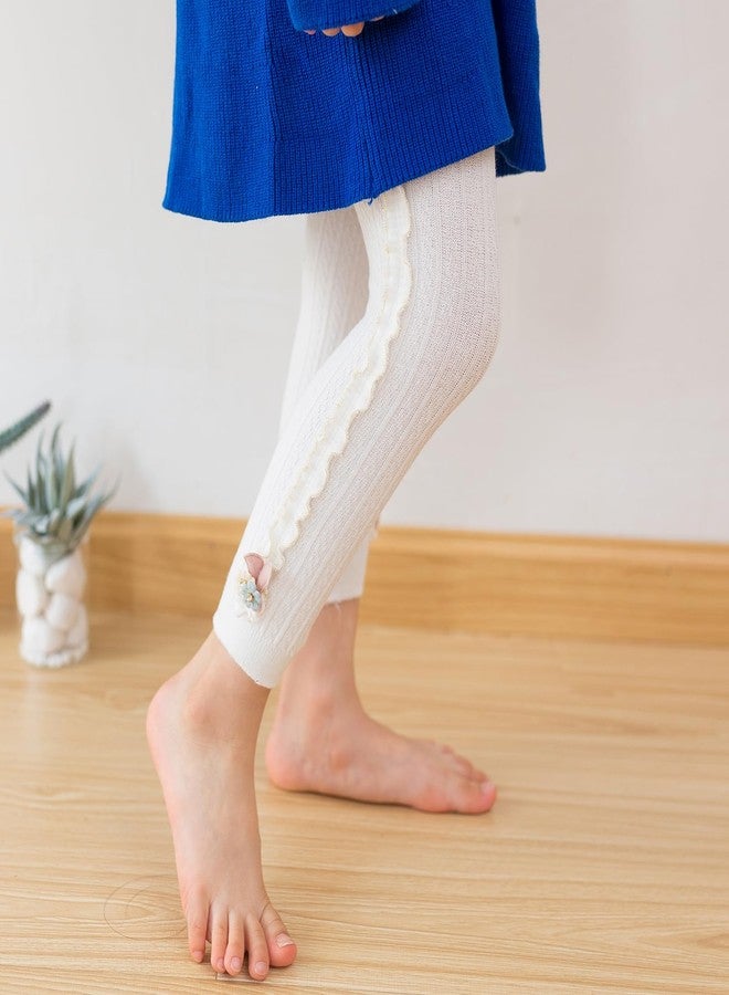 Looching 5 Pack Baby Little Girls Ruffle Lace Accessories Ankle Cable Knit Leggings Pants Kids Footless Tights Stocking (5-8T, White/Gray/Dark Gray/Black/Purple) - Image 4