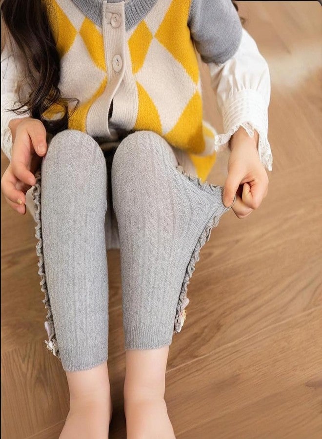 Looching 5 Pack Baby Little Girls Ruffle Lace Accessories Ankle Cable Knit Leggings Pants Kids Footless Tights Stocking (5-8T, White/Gray/Dark Gray/Black/Purple) - Image 5