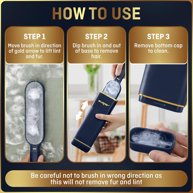 ALLISTAR Lint Brush, Lint Remover, and Pet Hair Remover for Laundry, Clothes, Couches, Car Seats, Furniture and Fabric. Reusable Dog and Cat Fur Wizard Hair Removal Brush. (Midnight Blue) - Image 2