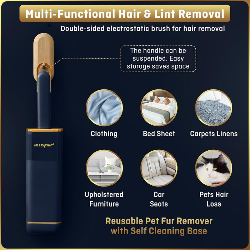 ALLISTAR Lint Brush, Lint Remover, and Pet Hair Remover for Laundry, Clothes, Couches, Car Seats, Furniture and Fabric. Reusable Dog and Cat Fur Wizard Hair Removal Brush. (Midnight Blue) - Image 5