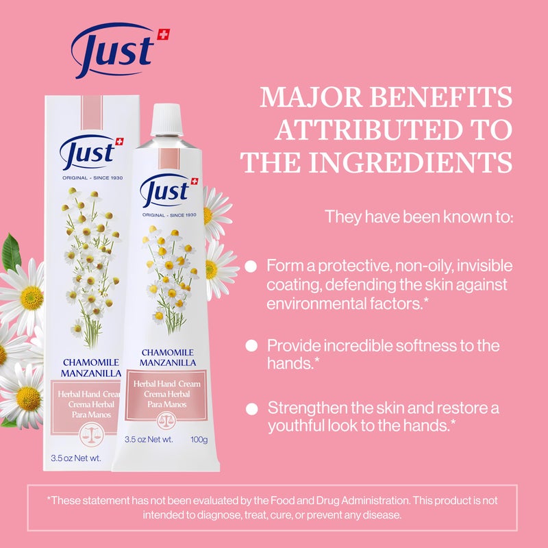 SwissJust Chamomile Hand Cream 100ml, Protecting Cream that Concentrates the Comforting & Relaxing Properties of Chamomile. Strengthens the skin, Provides Elasticity & Restores Anti Aging Hand Cream - Image 3