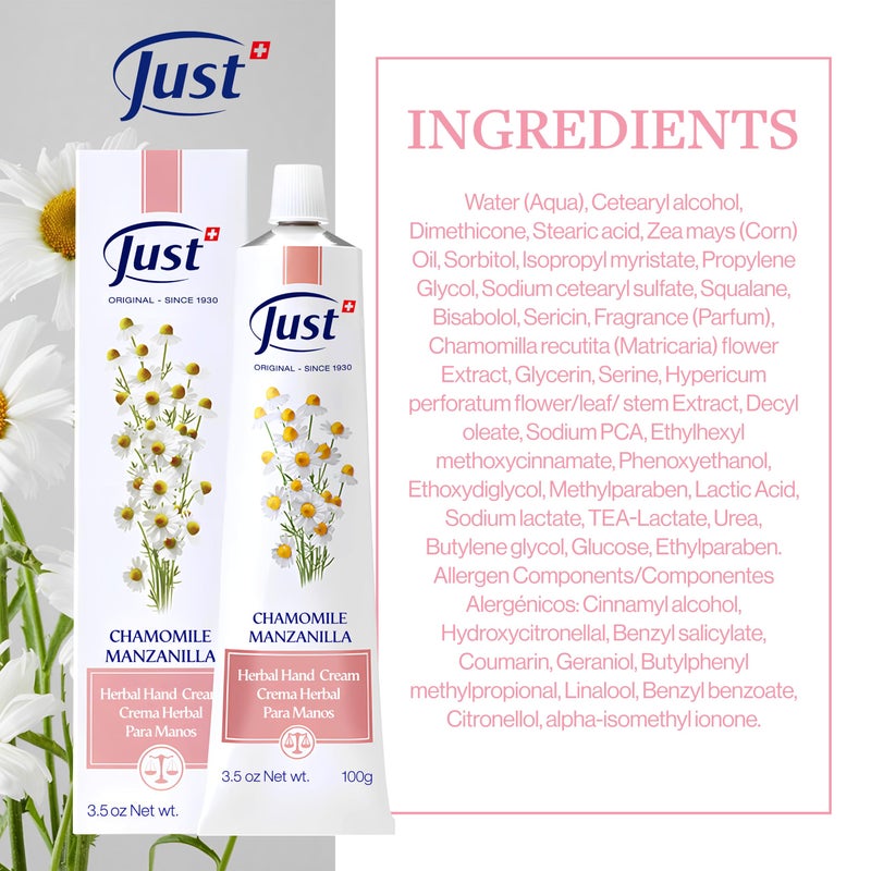 SwissJust Chamomile Hand Cream 100ml, Protecting Cream that Concentrates the Comforting & Relaxing Properties of Chamomile. Strengthens the skin, Provides Elasticity & Restores Anti Aging Hand Cream - Image 2