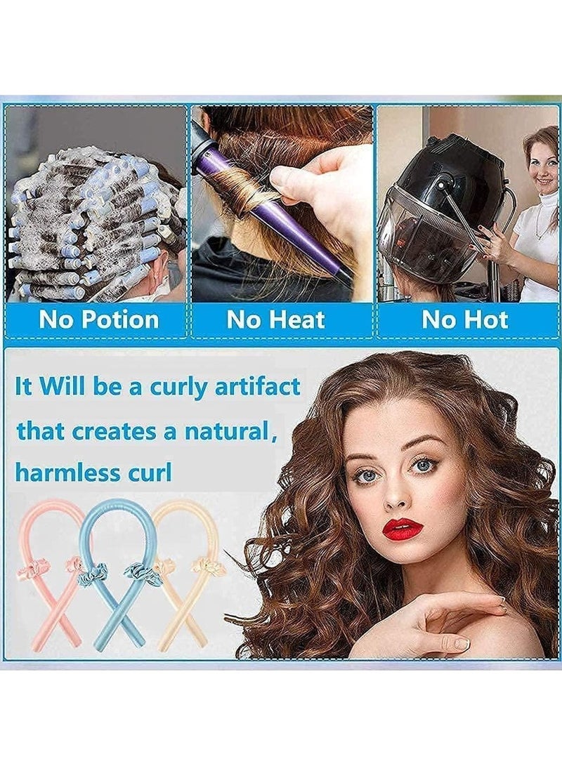 Kimaya Heatless Curling Rod Headband,Lazy Hair Curler,No Heat Silk Curlers,Soft Rubber Hair Rollers,Curling Ribbon and Rods for Natural Hair,Hair Waver Hair Curling Kit for Natural Waves (Pink) - Image 5