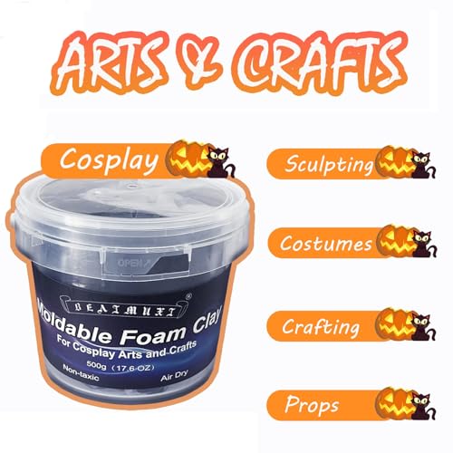 BEAIMUXI Foam Clay Cosplay Moldable Air Dry Foam Clay Craft 500g Black Lightweight Sculpting Foam for Costumes Sanding Cosplay (500g, Black) - Image 2